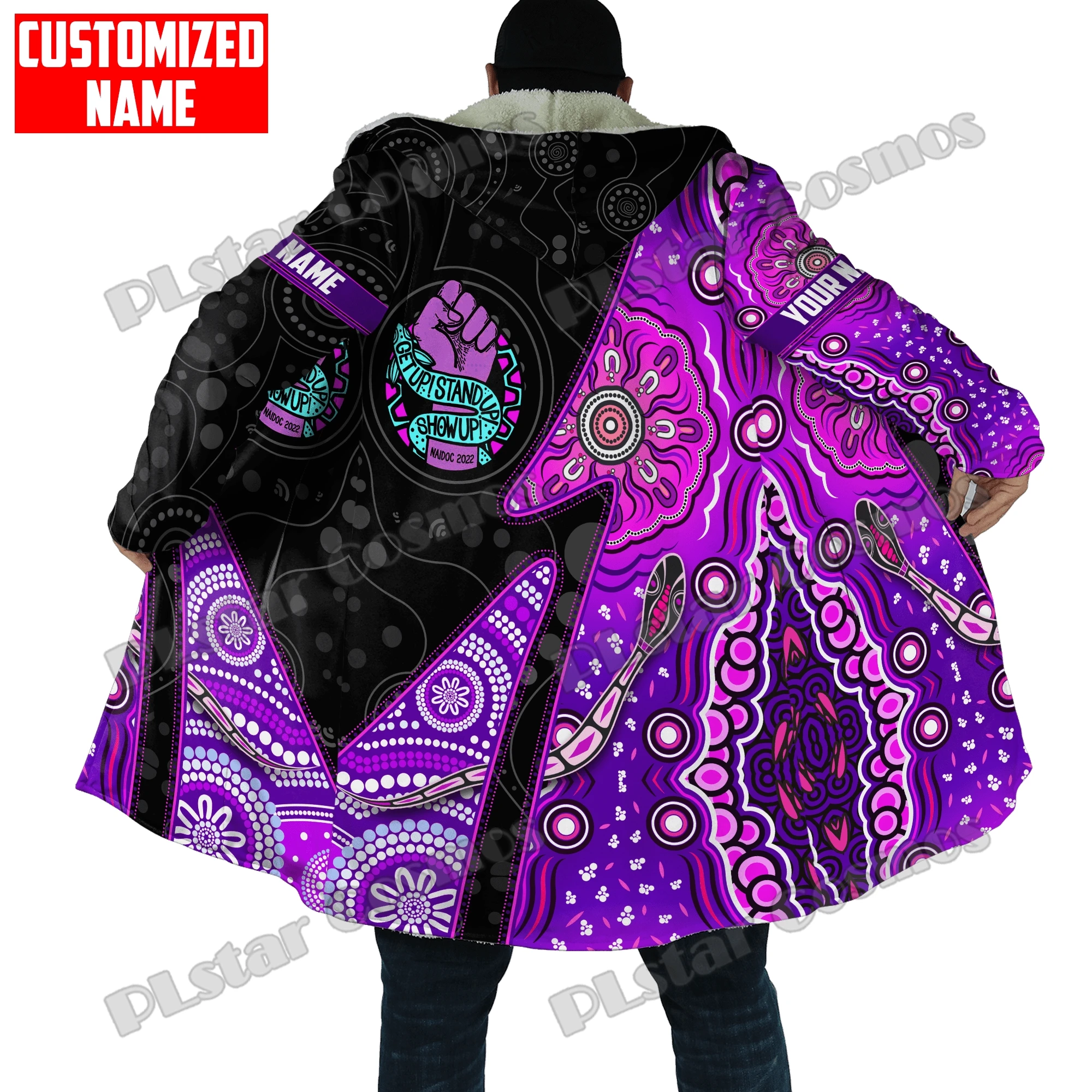 Personalized Aboriginal Lizard Brown Orange Dot Pattern 3D Printed Men's Hooded Cloak Unisex Winter Fleece Warm Cloak coat PZY08