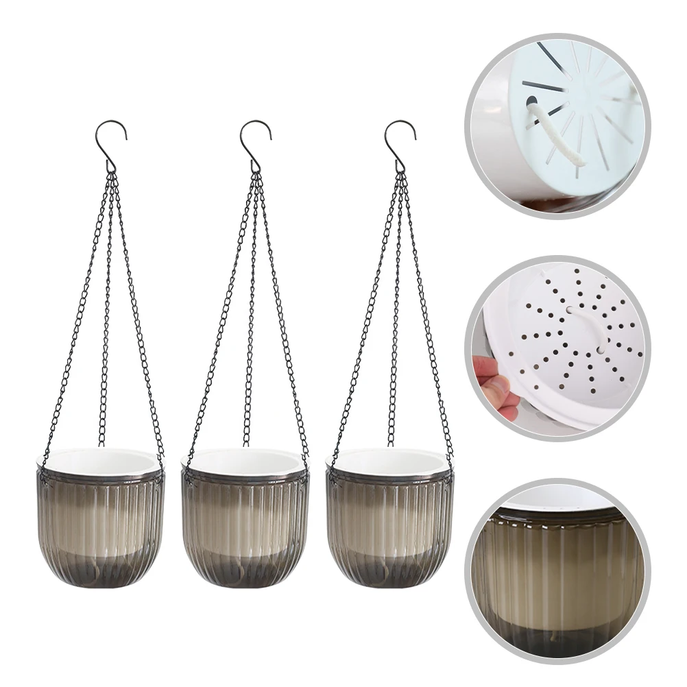 

3Pcs Resin Flower Pots Self Watering Hanging Planters Balcony Garden Outdoor Indoor Hanging Flower Containers Automatic Watering