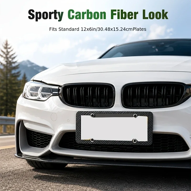 1pc/2pcs Carbon Fiber Pattern License Plate Frame, Tuning Auto License Plate Accessory, for Display Purpose Only
