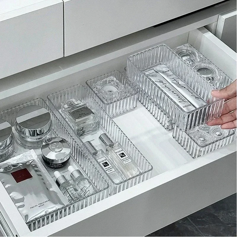 Unbegrenztes Schreibtisch-Schubladen-Organizer-Set aus Kunststoff, Badezimmer-Aufbewahrung, Make-up-Organizer, transparente Aufbewahrungsboxen, Küchenhelfer