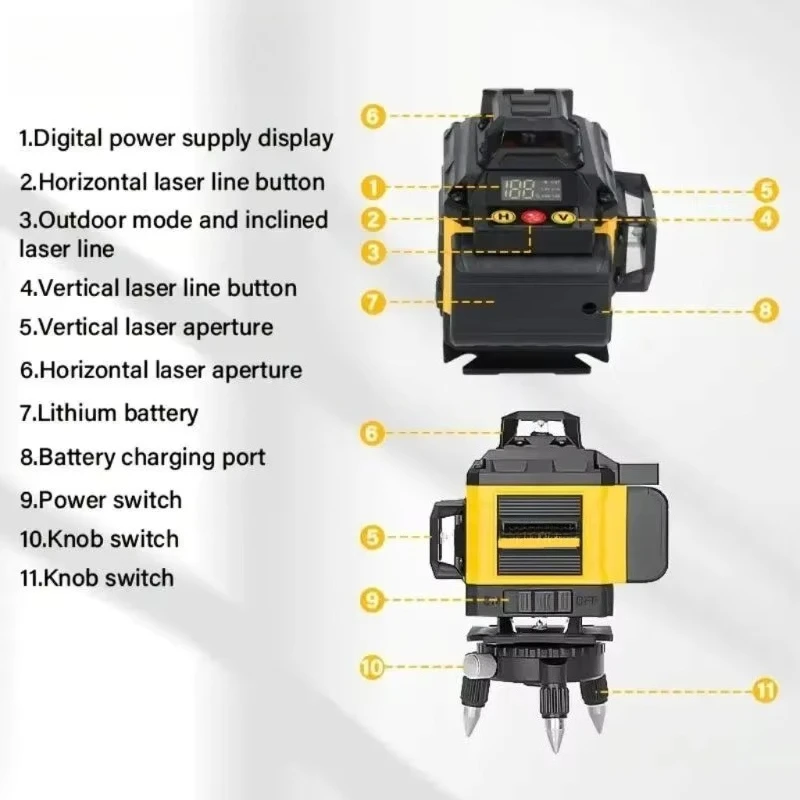 4d digital 16 green light 360 rotating level automatic self-adjusting flat belt tripod