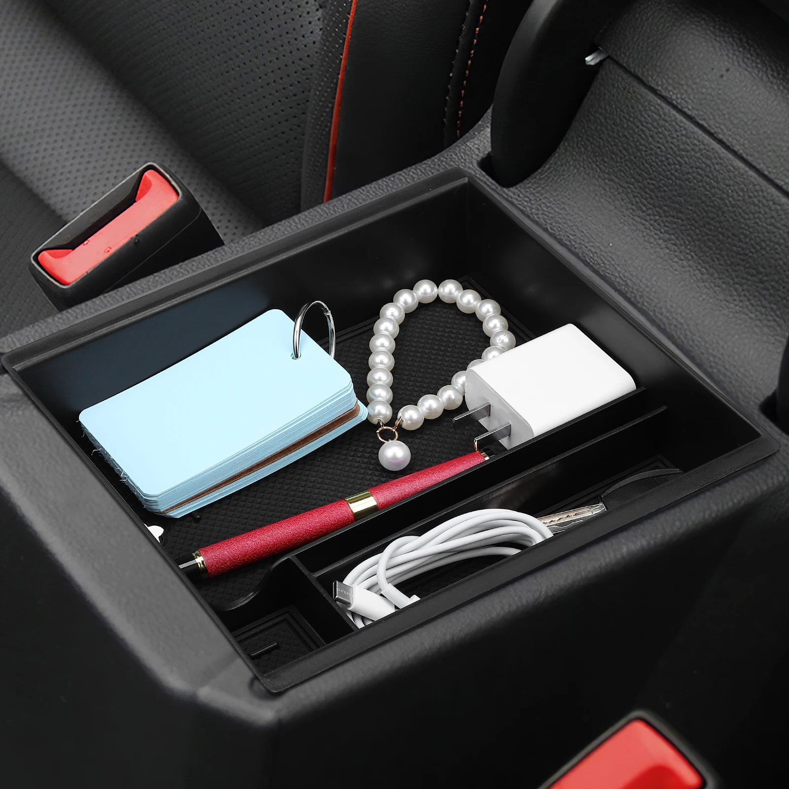 

Center Console Storage Box Organizer ABS Material Car Interior Accessories Non Slip Padded Layer Streamlined Sorting