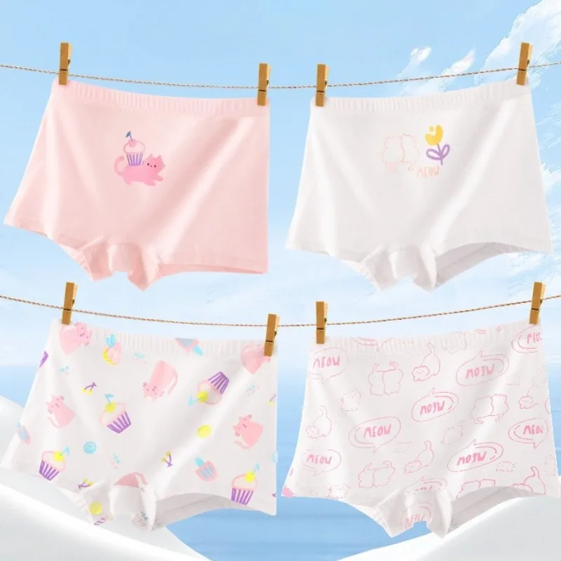 

4 шт., хлопковые мягкие антибактериальные трусики для девочек, детское нижнее белье с милым мультяшным принтом, дышащие удобные трусики для маленьких детей от 3 лет