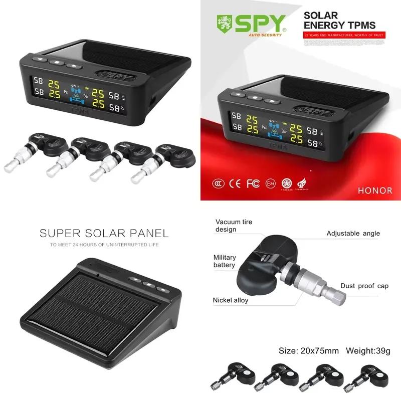 

Newest Digital Car TPMS Tire Pressure System Solar Power Internal Sensor