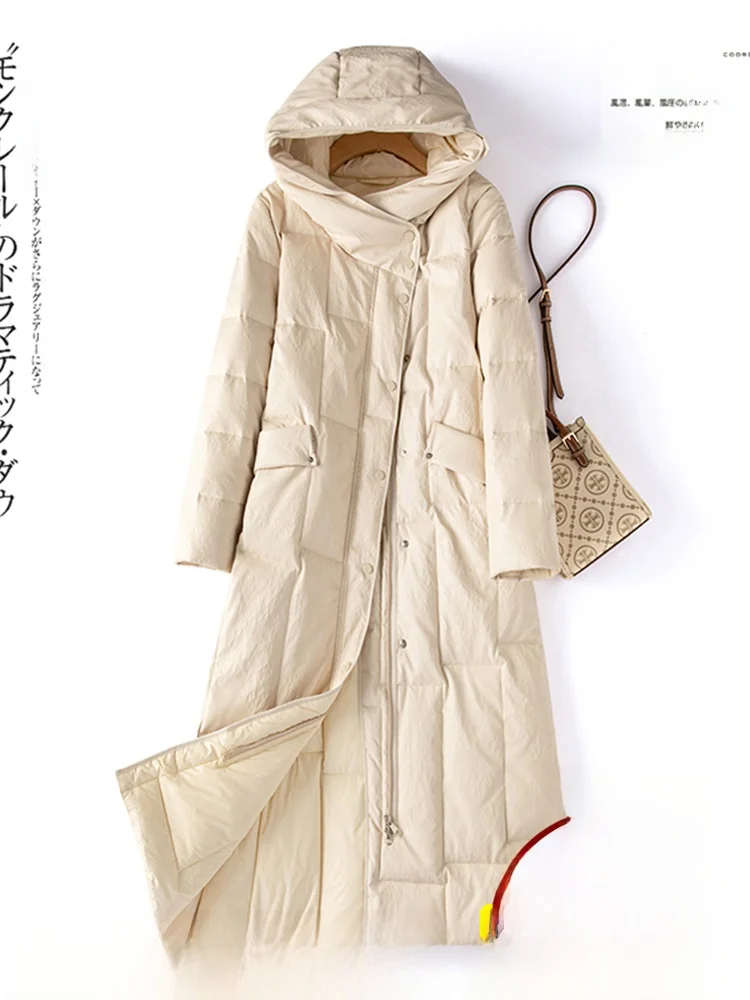 

Ning Women's Long Hooded eepskin Jaet Premium Real Du down Winter Coat Sli Commuter Sle Zipper Closure