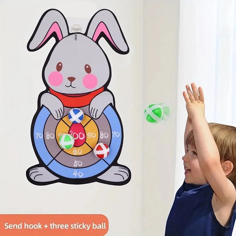 مجموعة لوحة رمي السهام اللزجة على شكل أرنب لطيف، مناسبة لألعاب الرمي التفاعلية الداخلية/الخارجية، بما في ذلك 3 كرات وخطافات