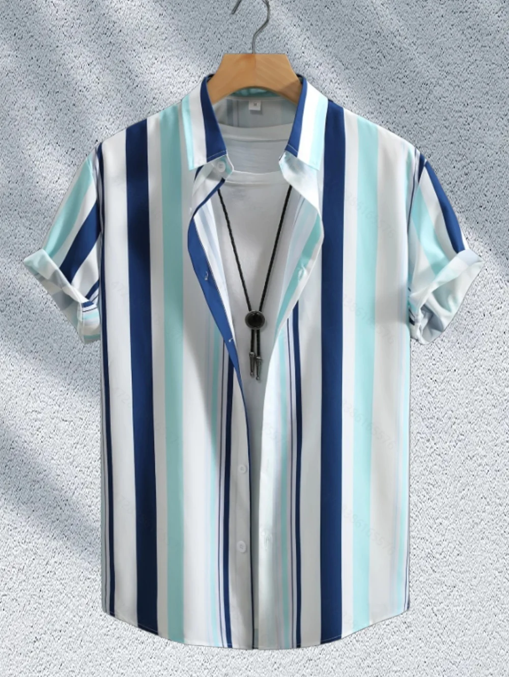 

Men's Summer Loosetrendy Shirt Premium Vintage Lapel Striped Short Sleeve Button-Up Versatile Fit Shirts Daily Wear Male Clothes