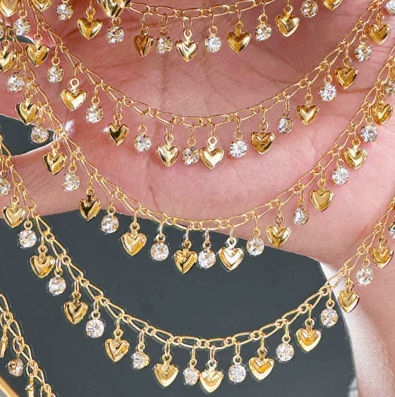 0.5/1M Love Heart Zircon Rhinestone Tassel Copper Chain for DIY Jewelry Bracelet Necklace Decoration Handmade Accessories - view 6