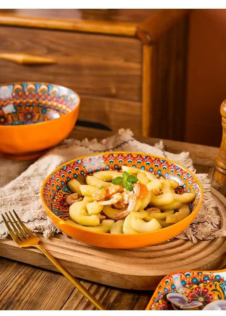 

Набор керамической посуды, миска для риса, сервировочная тарелка, креативные столовые приборы, тарелка для супа, миска с ручкой для лапши, блюдо для соуса, стейк, салат, фруктовая тарелка