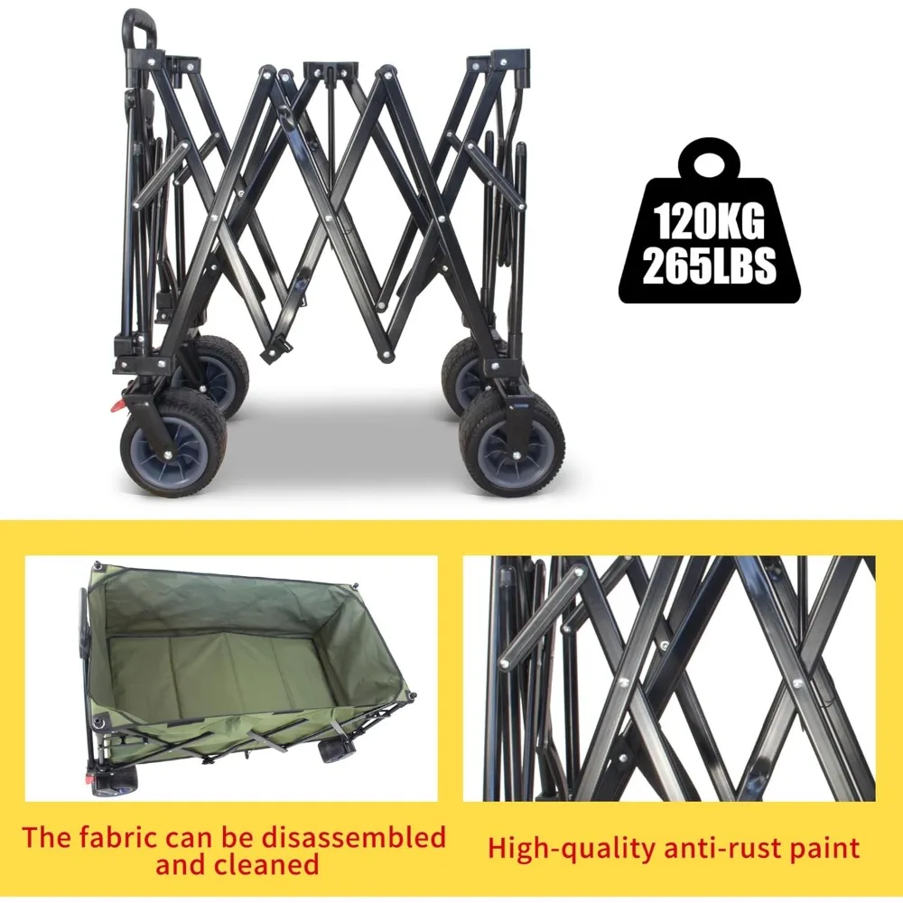 Extra Large 445L Outdoor Utility Cart with Heavy Duty Foldable Design, All-Terrain Big Wheels, Canopy, and Additional Features
