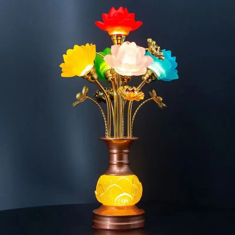 ASHER Colored LED Lotus Table Lamp For Buddha Household Buddha Hall Glass Temple Worship Buddha Front Lamp