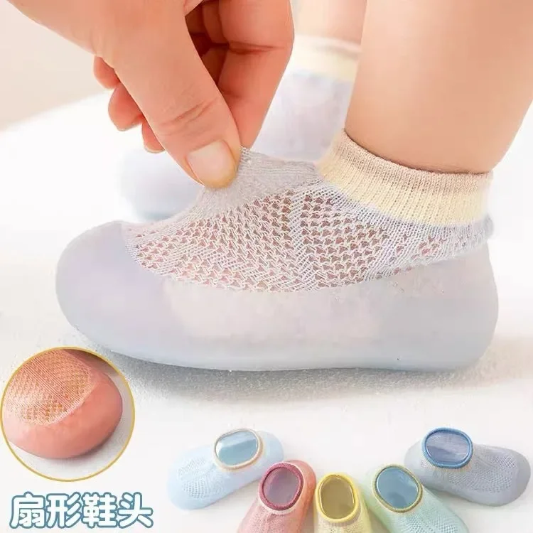 2024 Summer New Combed Cotton Anti slip and Breathable Children's Soft Sole Shoes Baby Walking Shoes Mesh Faced Baby Floor Socks