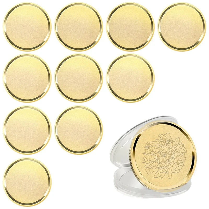 10Pcs Brass Laser Engraving Blanks Blank Challenge Frosted Coin With Acrylic Protection Box - 40Mm For DIY Crafts