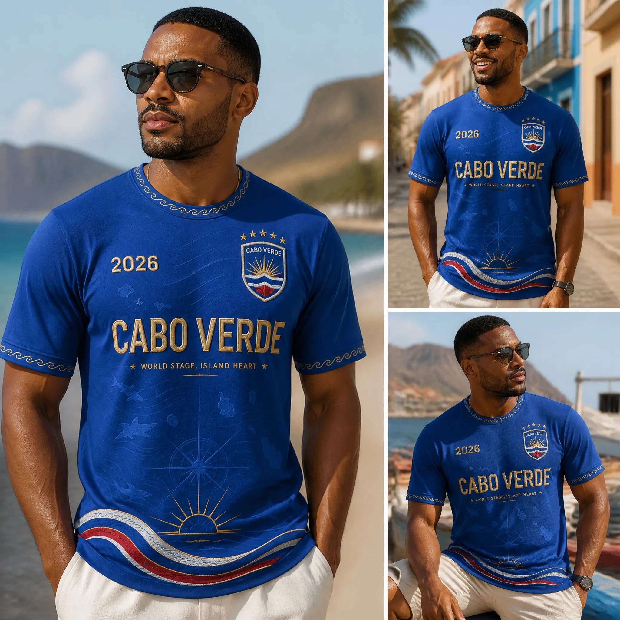 Mens Cabo Verde Crew Neck T Shirt Blue Slogan Print Short Sleeve Casual Top Ocean Spirit Style Summer Graphic Tee Daily Wear Fit