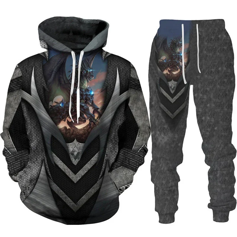 Dragon 3D Print Men Skull Hoodies Sets Tracksuit/Pants Autumn Winter Long Sleeve Pullover Suit Punk Casual Oversize High-quality