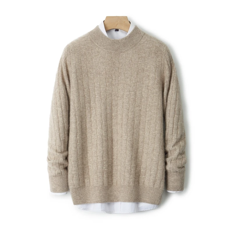 

Elegant Autumn Winter Thick Warm Men 100% Merino Wool Sweater Casual O-neck Knitted Pullover Tops Man Business Wool Sweater
