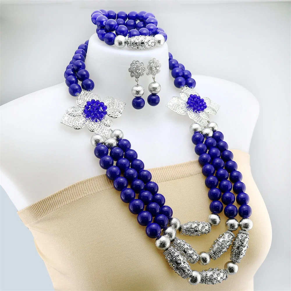 

Blue African Glass Jewelry set Women Jewelry Nigerian jewelry set bridal gift For Women Wedding Party