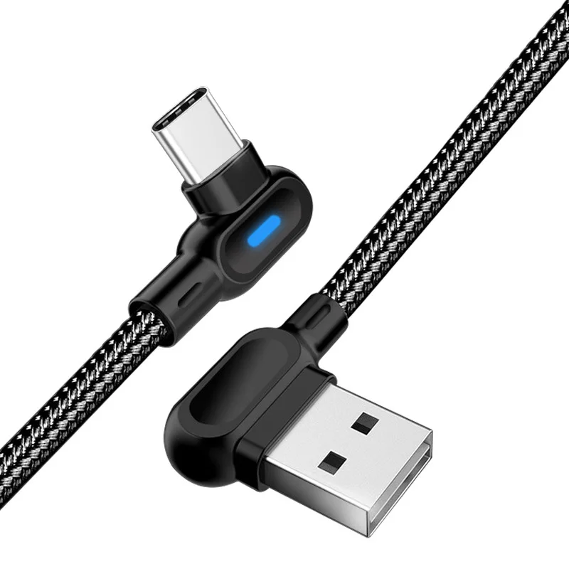 كابل Usb نوع c 2.1a ، 90 درجة ، usb-a ، شحن سريع ، نقل بيانات ، قلب مضفر نايلون للهاتف الذكي ، s23