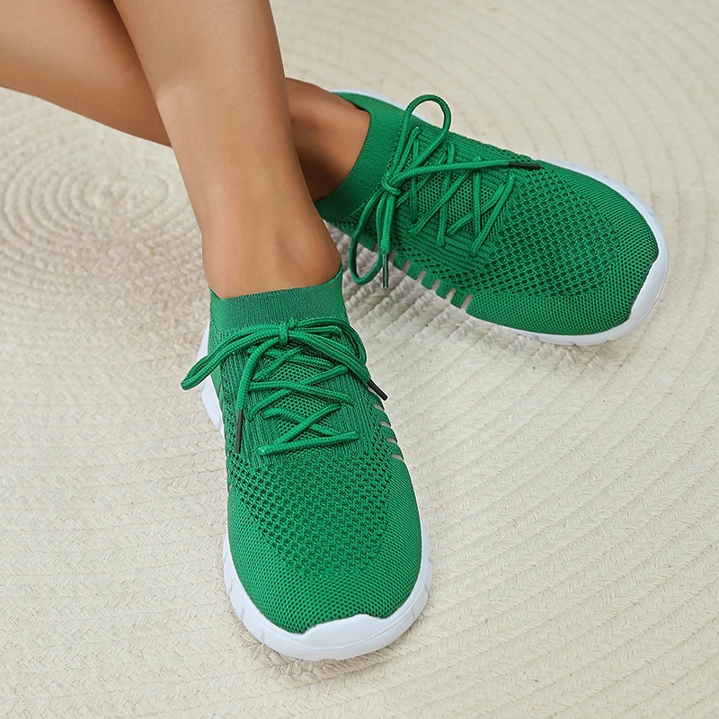 Lucyever Lightweight Soft Sole Sneakers for Women Autumn Green Breathable Mesh Flats Woman Comfort Slip On Running Shoes Female