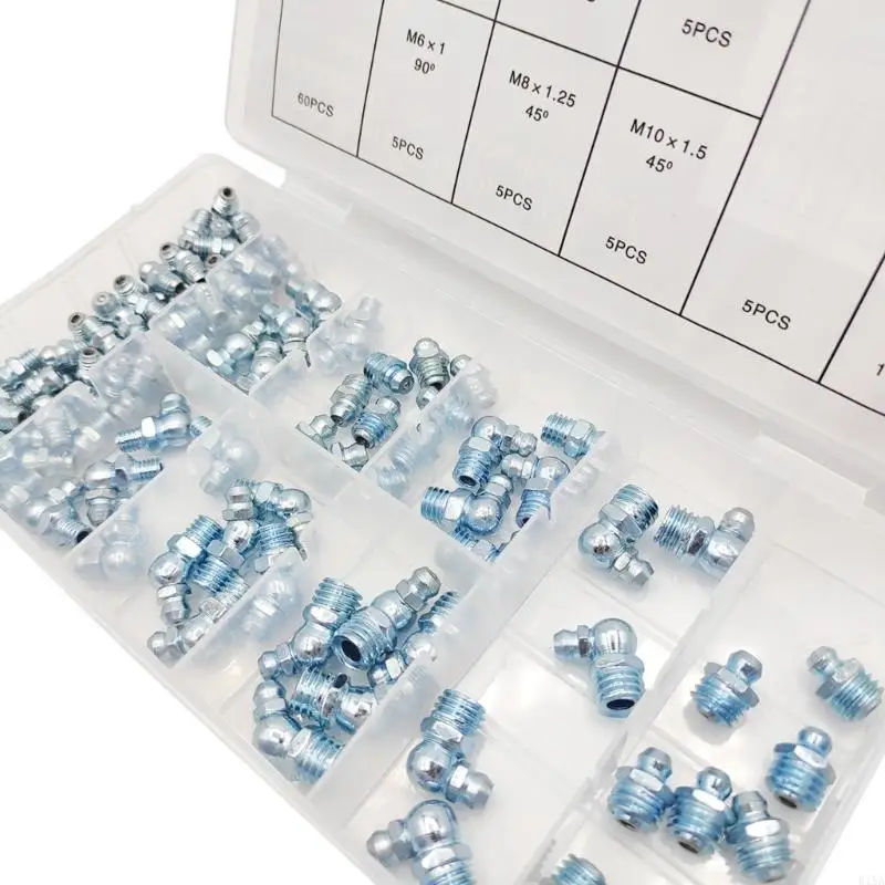 E15A 110Pcs Metric Grease Fittings Kit Straight 45 90 Degree Zerks Hydraulic Grease Zerk Assortment for Broken Zerk Grease