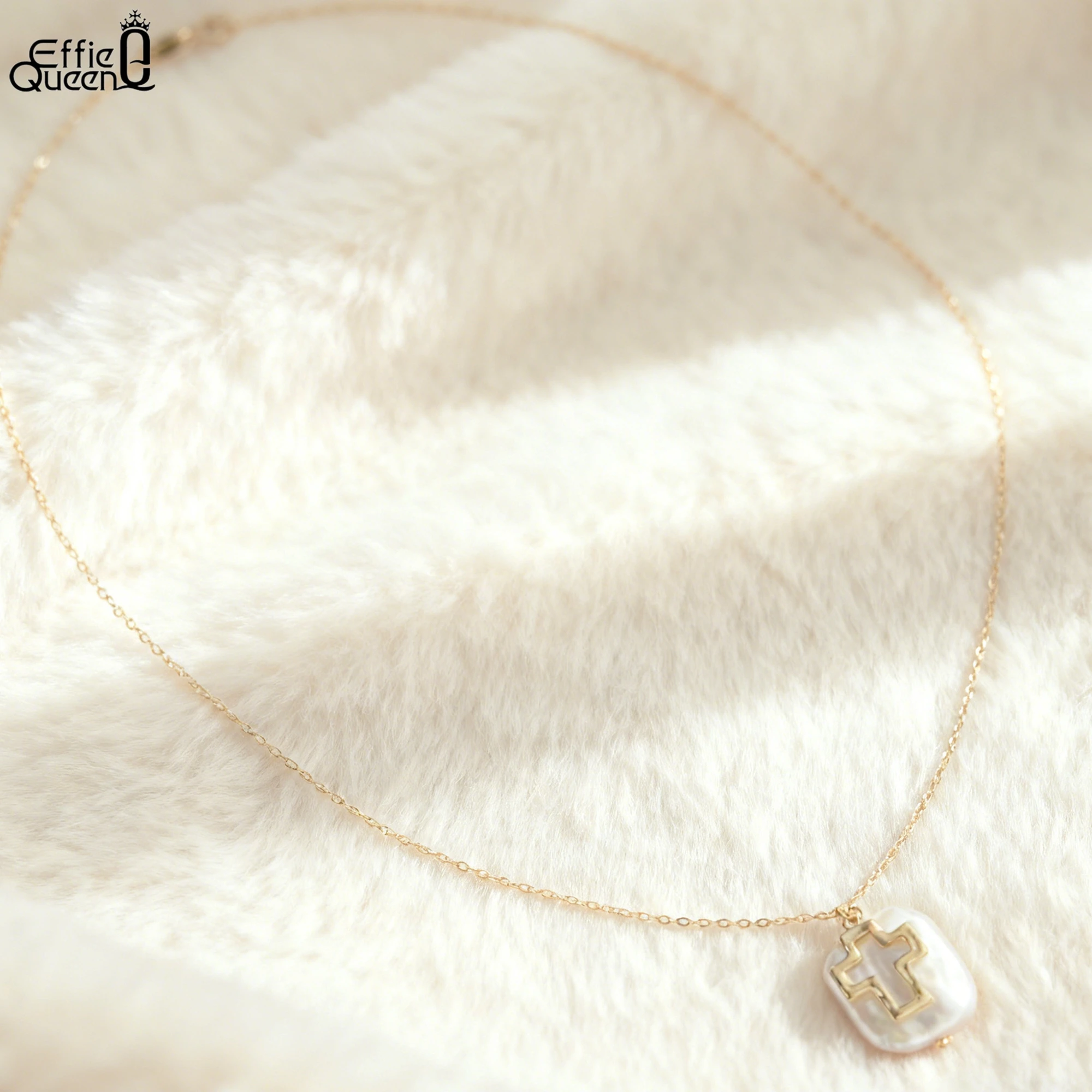 EFFIE QUEEN جودة عالية 925 الفضة 14k الذهب الباروك اللؤلؤ قلادة قلادة رومانسية مجوهرات للنساء 2025 الاتجاه قلادة GPN79