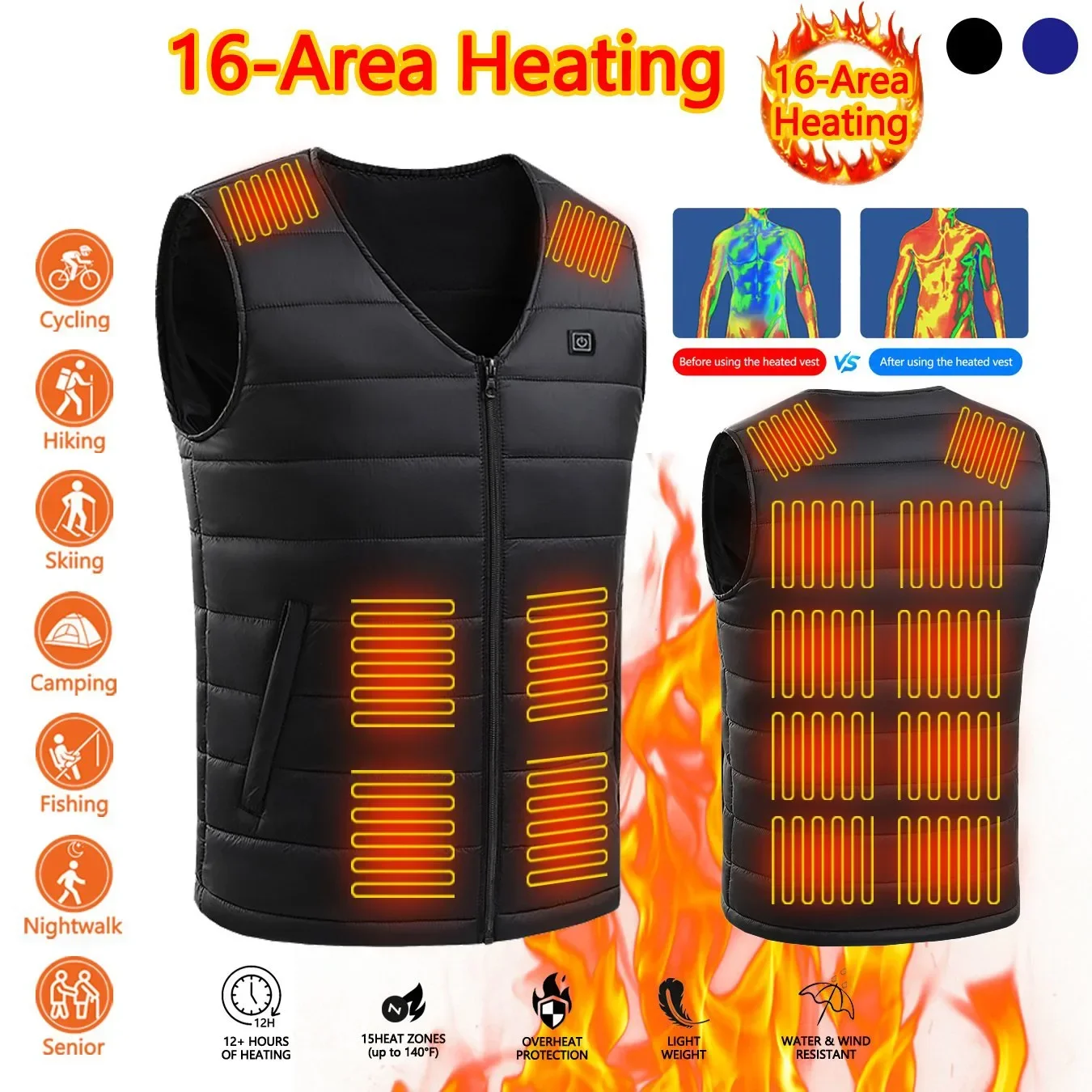 16 Heated Zones Men's USB Heating Vest for Men Winter Heated Vest Man Self Heating Vest Heated Vest Woman Sportwear Fashion Top