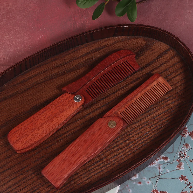 مشط جيب للرجال، مشط لحية خشبي قابل للطي، أمشاط شعر من خشب الصندل للرجال مثالية للاستخدام مع بلسم اللحية