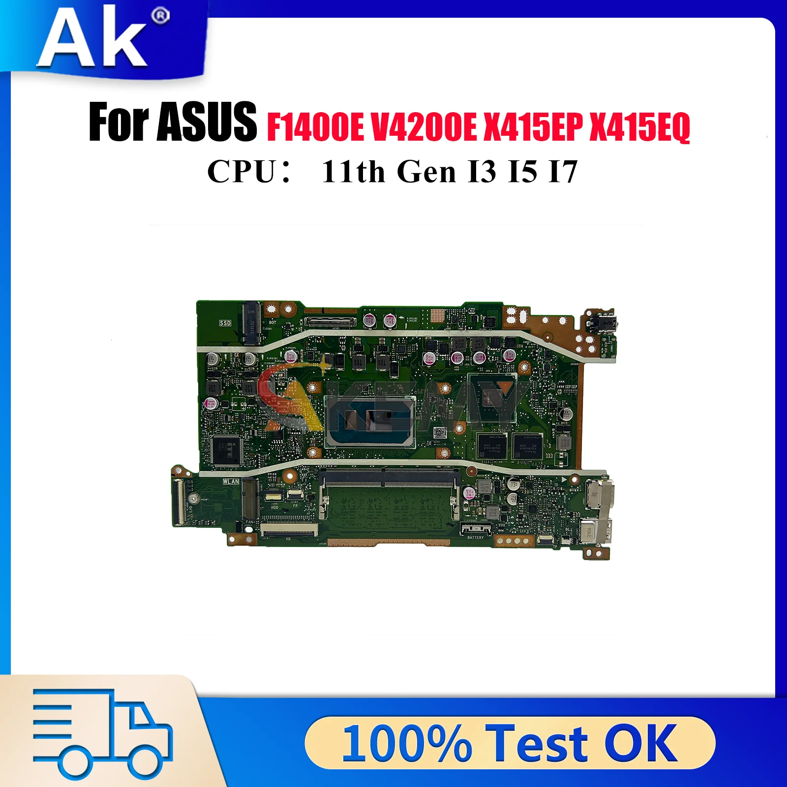 

X415EP Материнская плата для ноутбука ASUS VivoBook X415E V5200E V4200E F1500E F1400E X415EQ X415EP Материнская плата с процессором I3 I5 I7 OK tests