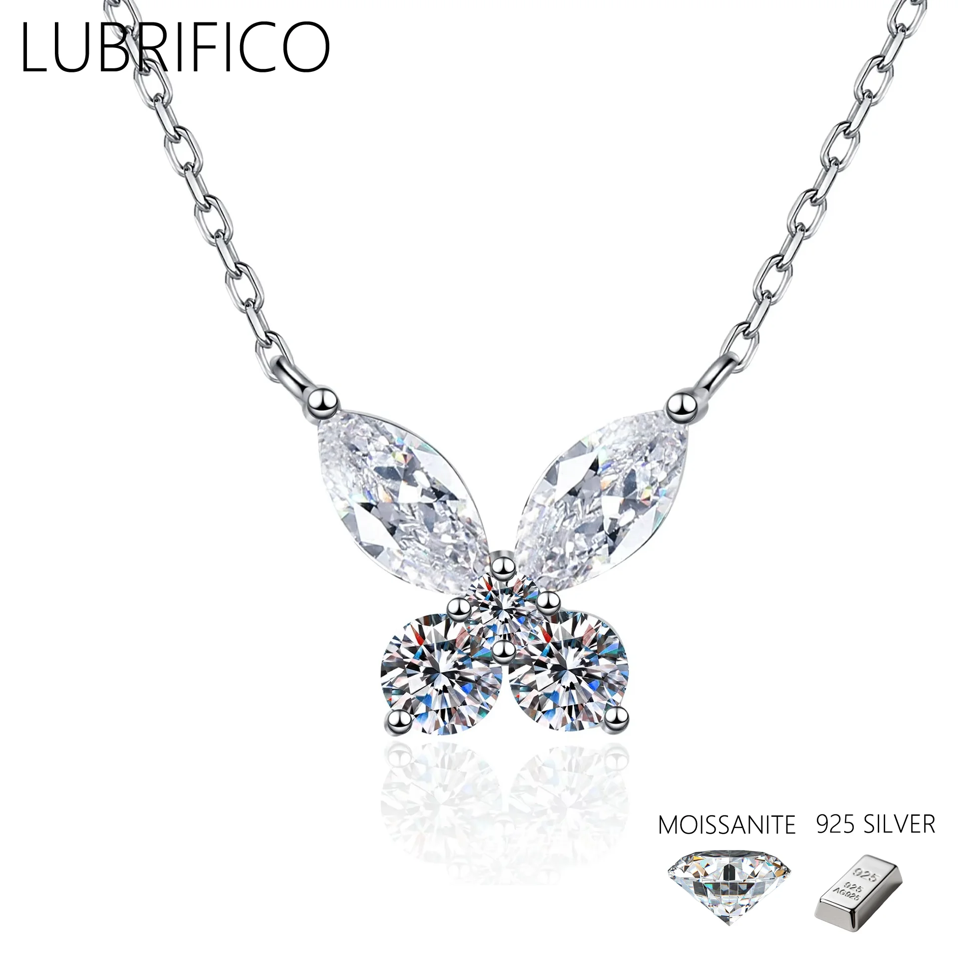 

Ожерелье в форме бабочки с муассанитом цвета D, 1,7 карата, стерлинговое серебро 925 пробы, лабораторный бриллиантовый кулон, женские подарки, свадебные ювелирные украшения