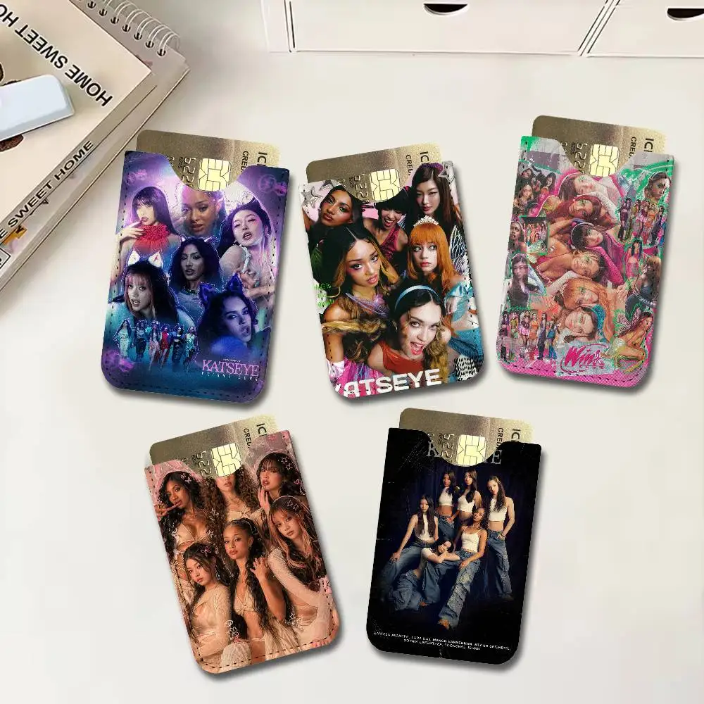 kpop group trendy K-Katseye Ultra Slim Men Leather Mini Wallet Lightweight Credit Bus ID Card Holder Case for Daily Business Use