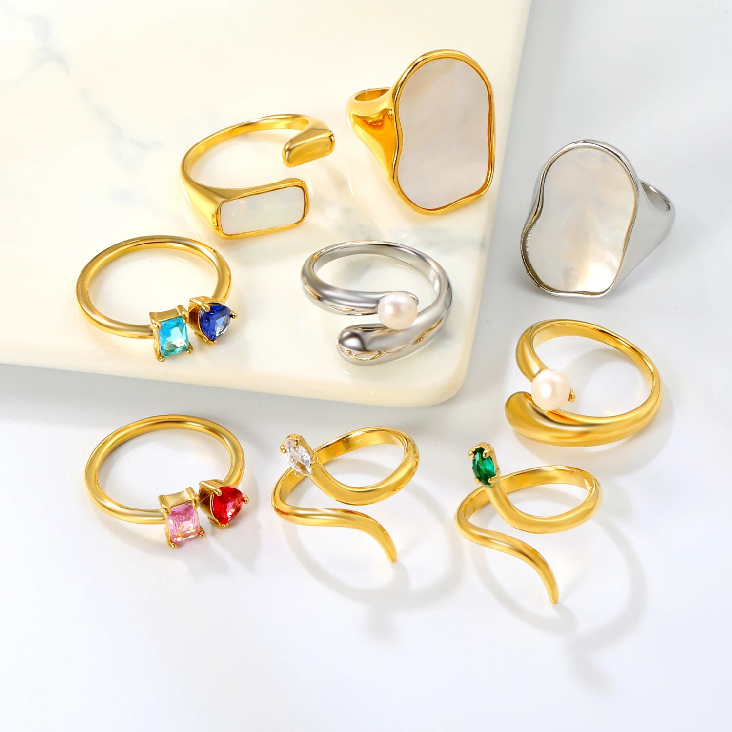 Vintage atmosphärischer Party-Schmuckring für Mädchen, modisches Nischendesign, hochwertiger offener Ring aus Edelstahl mit Süßwasserperle