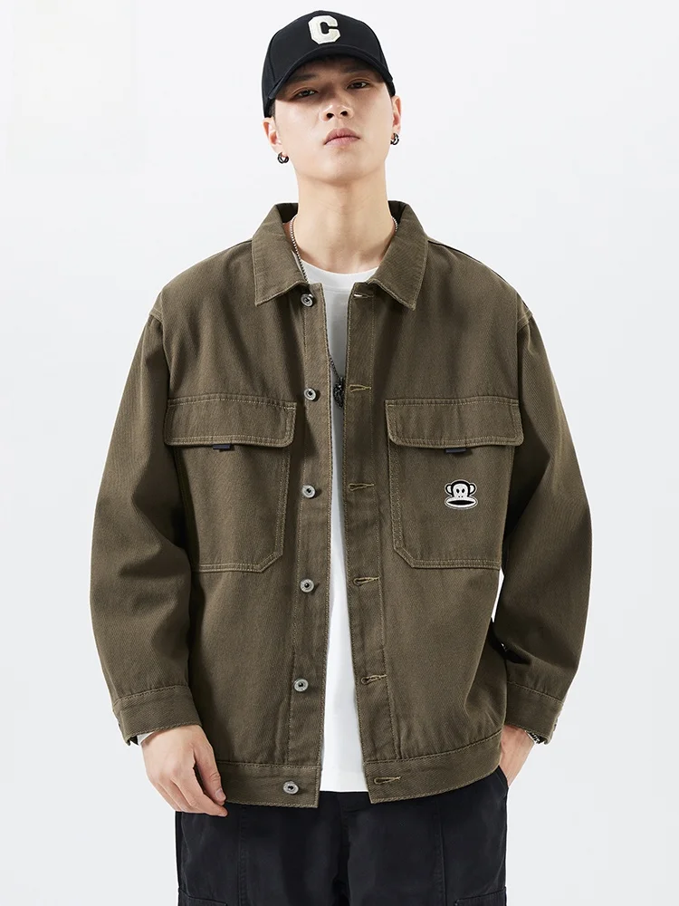 

Мужская джинсовая куртка Paul Frank Heavyweight в стиле ретро, осенняя, свободного кроя, в британском стиле преппи, дышащая, с длинными рукавами, повседневная, для работы