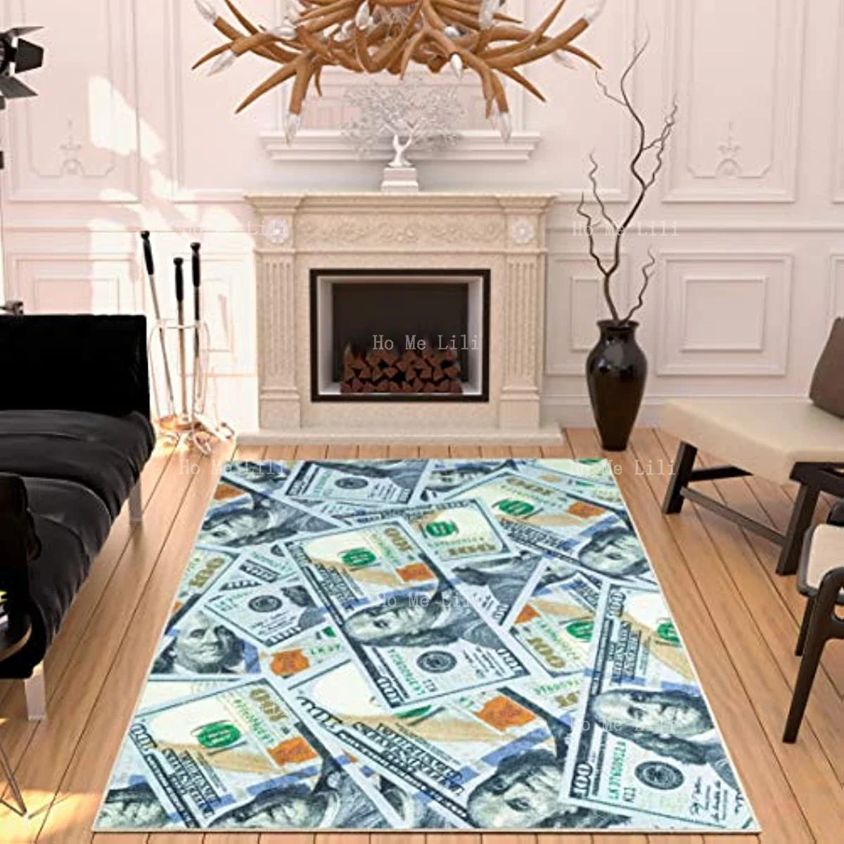 100 Dollar Note Carpet Non-Slip Decoration Living Room Bedroom Looks More Advanced