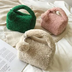 Sac à main à pompon en fourrure d'agneau, petit sac carré en peluche avec chaîne, nouvelle collection automne et hiver