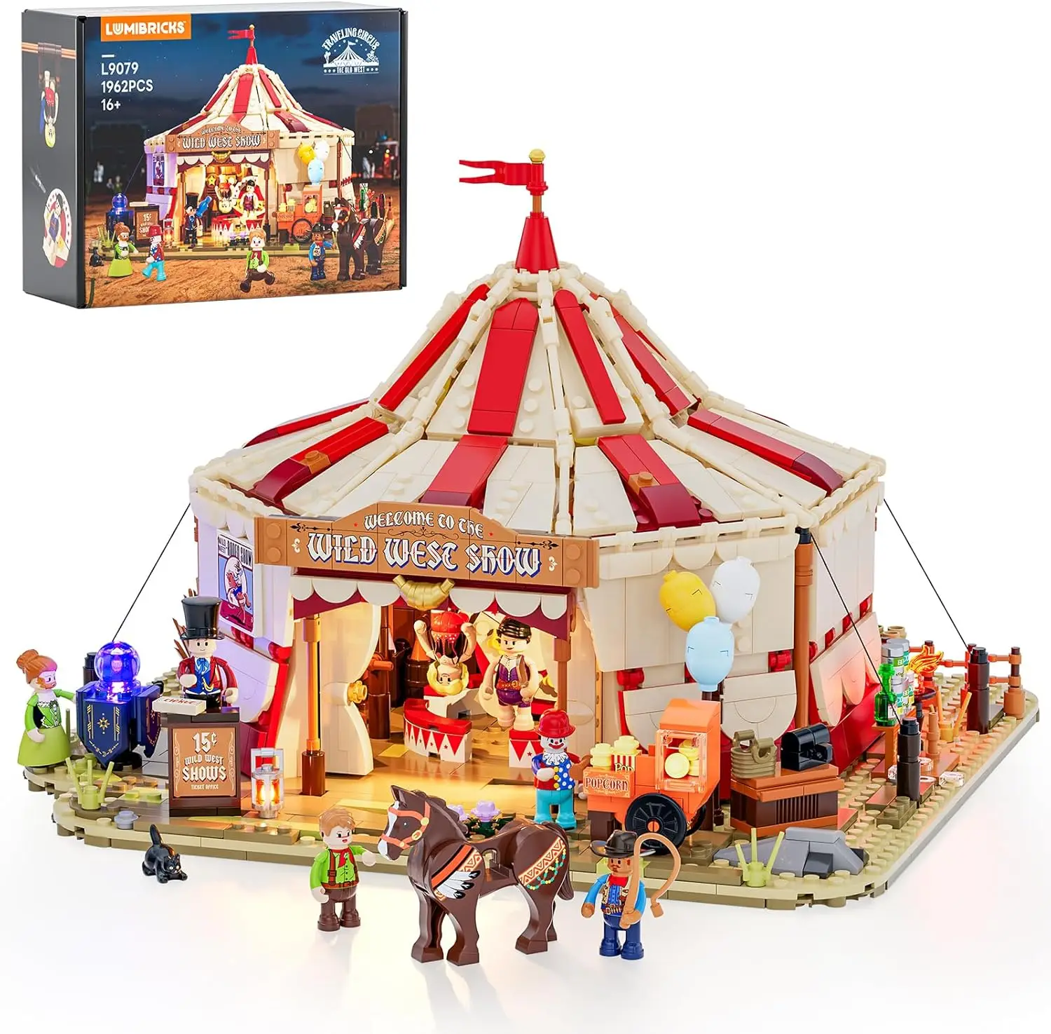 

Lumibricks Traveling Circus Lighting Building-Bricks Set The Wild West Show 1962 Pcs Collection Display Set