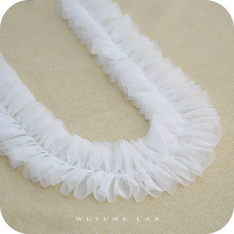 1M White Pink Fluffy Yarn 3d Pleated Mesh Lace Fabric Trim Wedding Dress DIY Crafts Toy Doll Clothing Sewing Accessories 10CM