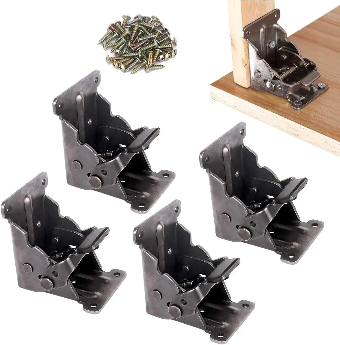 

4 Pa Folding Brackets, Lo Extension Support Bracket Foldable Self Lo Hinges With Screws For Table Bed Leg Feet