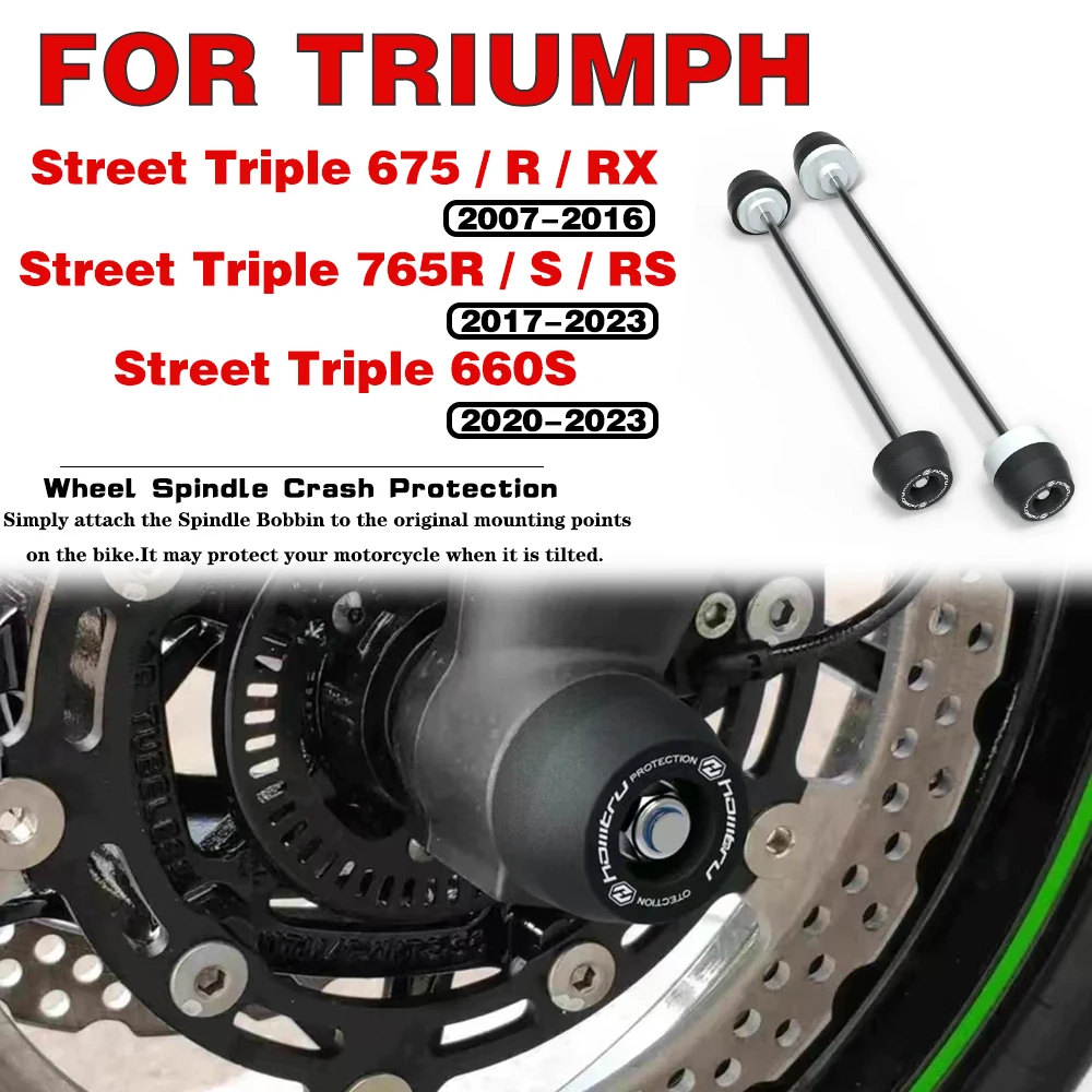 

For Triumph Street Triple 765 R S RS / 675 R RX / Street Triple 660S 2007-2023 Front Rear Wheel Spindle Crash Protection