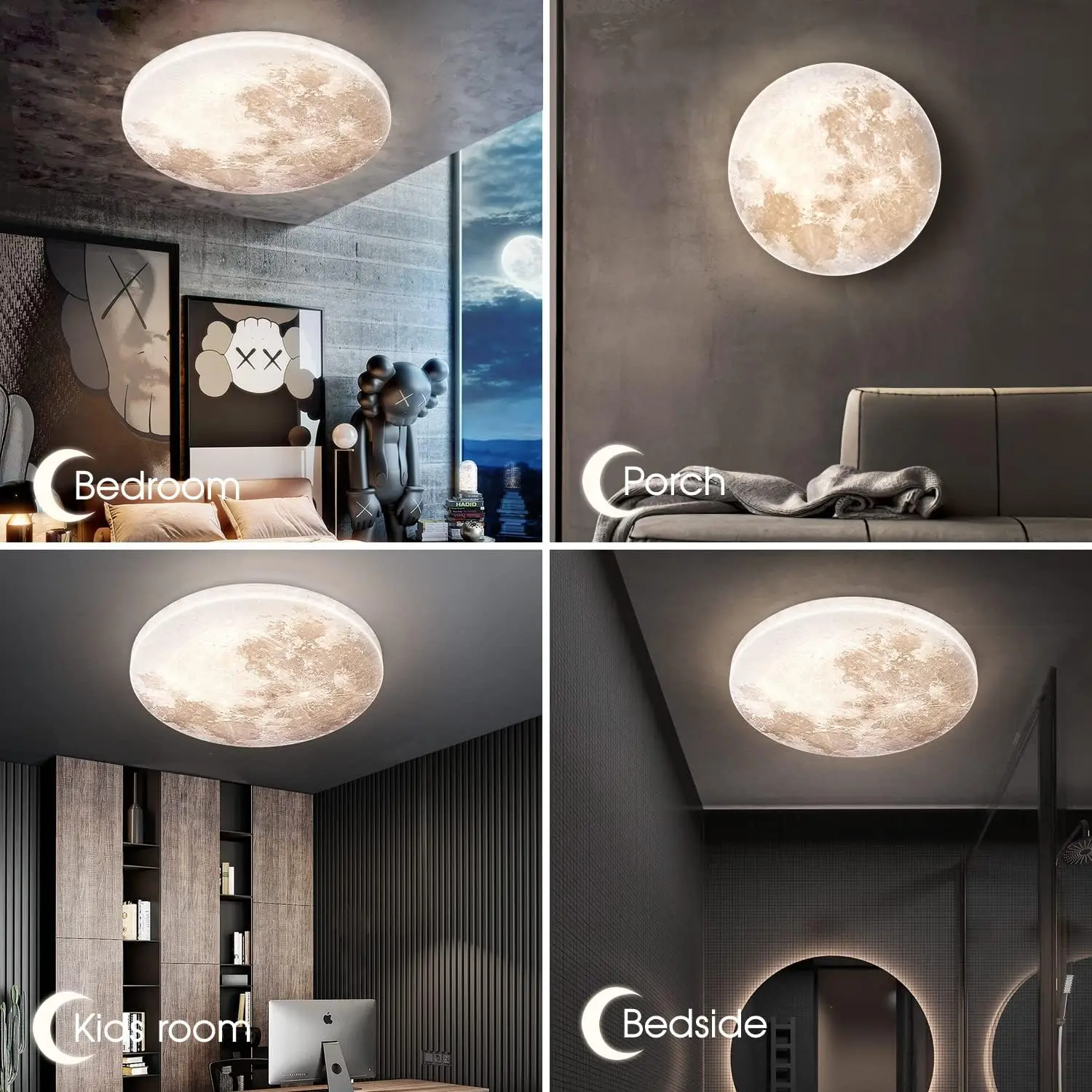 31W 13.8In 5000K Moon-Style Flush Mount Ceiling Light Fixture, Led Modern Ceiling Lights, Daylight White Ceiling Lamp For