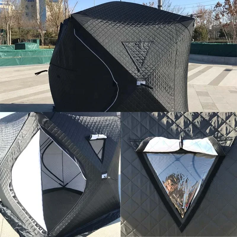 

Sauna Style 210D Portable Winter Enhanced Warmth 3 Layers Insulation Shelter Ice Fishing Sauna Tent With Chimney Hole
