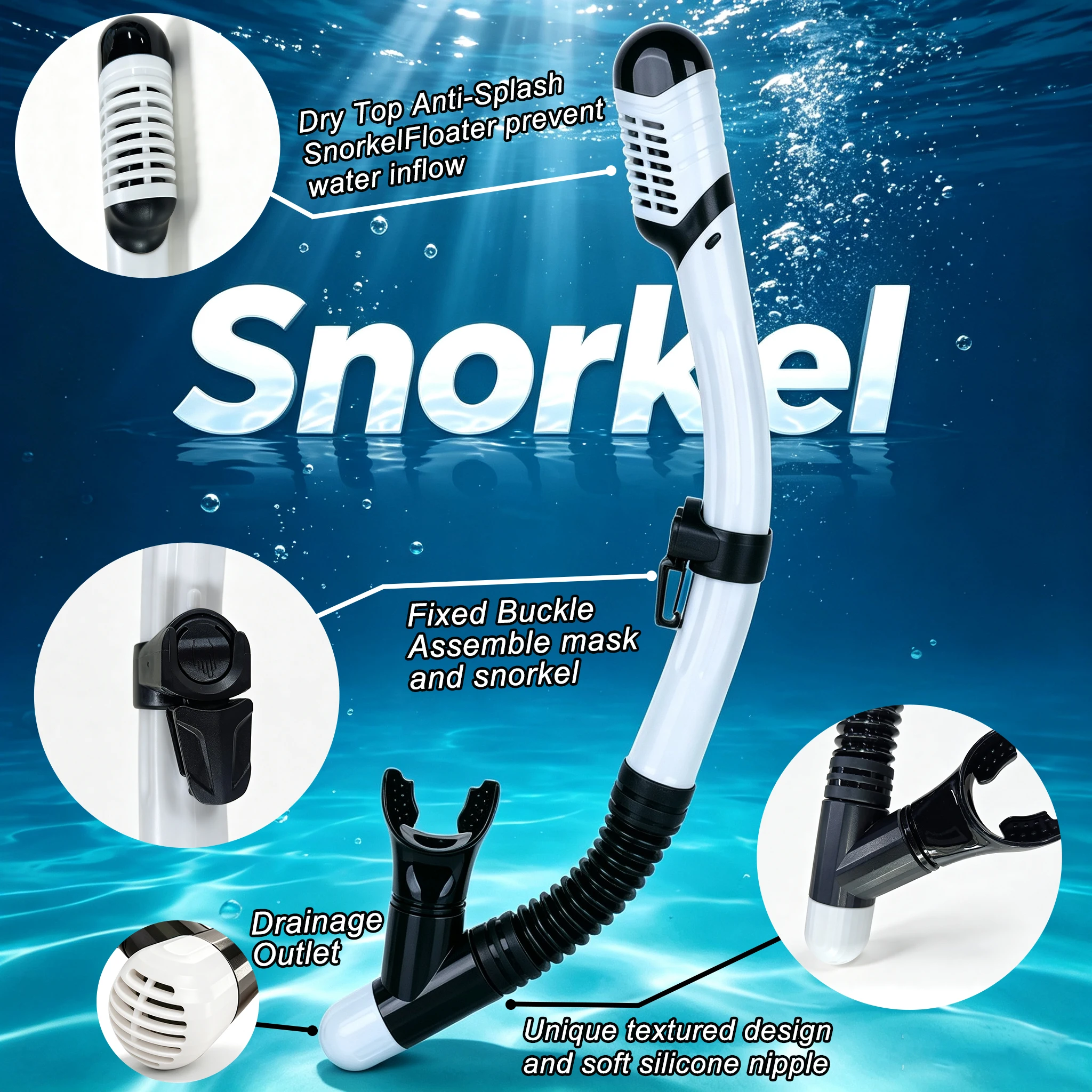 Free Silicone Snorkel Can Be Folded Arc-Bite Soft Comfortable Swimming Diving Full Dry Snorkel Round-Ended Breathing Tube