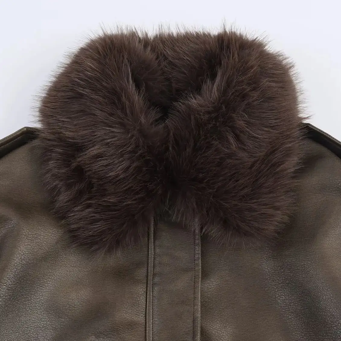 디이지 여성 2025 가을 신상 패션 인조 가죽 탈부착 가능한 퍼 칼라 조커 긴팔 지퍼 재킷 아우터웨어 여성용