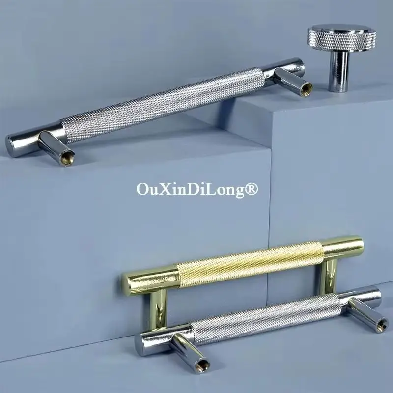 Luxury 4PCS Solid Brass Knurled T-Bar Furniture Pulls Handles Drawer Knobs Cupboard Wardrobe Closet Dresser Cabinet Door Pulls
