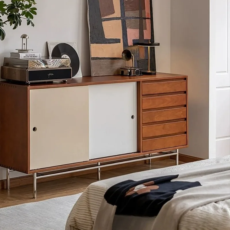 

Medieval retro solid wood dining side cabinet, kitchen locker, small apartment, living room locker, household tea cabinet