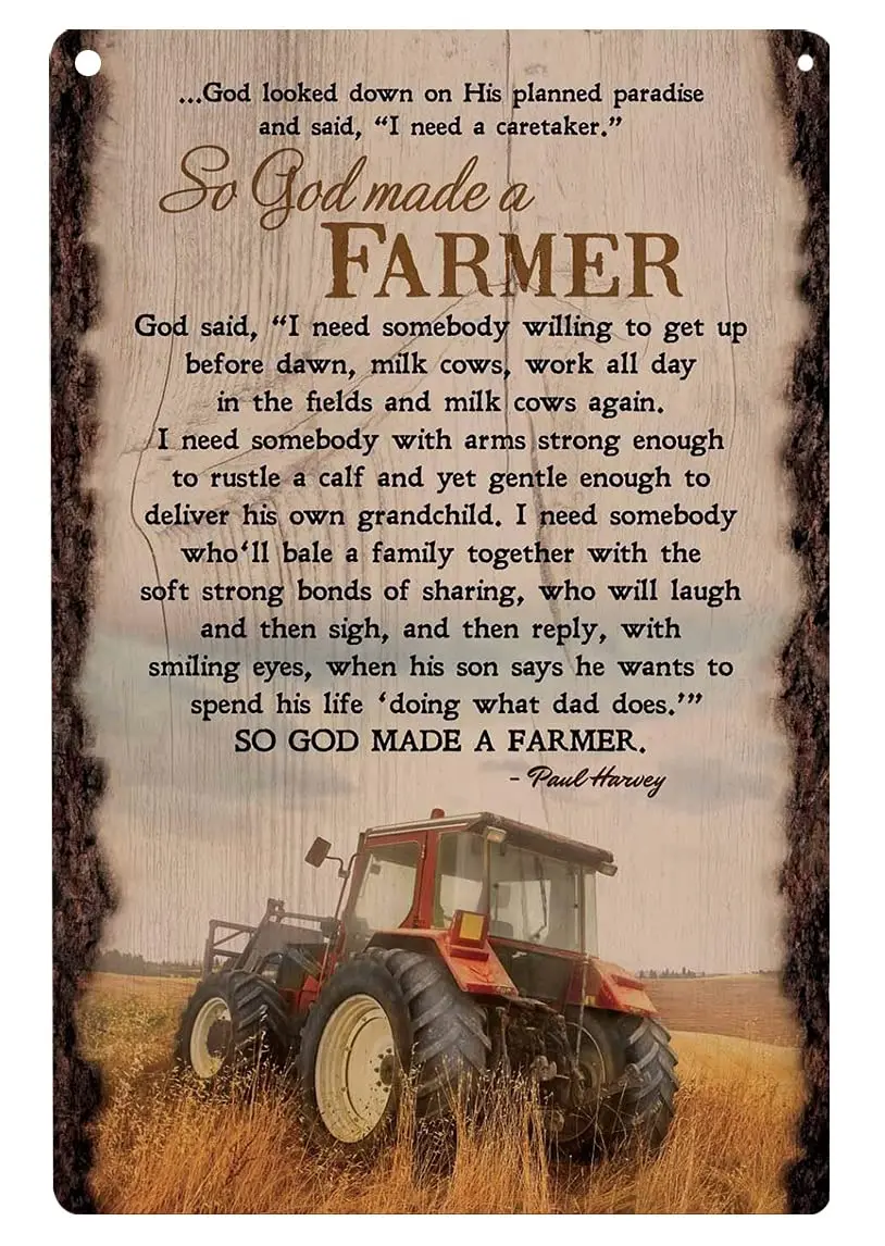 YADUE Wood Sign God Made a Farmer Full Verse Tractor Scene Rustic Wood Bark Edge Sign Wall Art 12x8inch sign