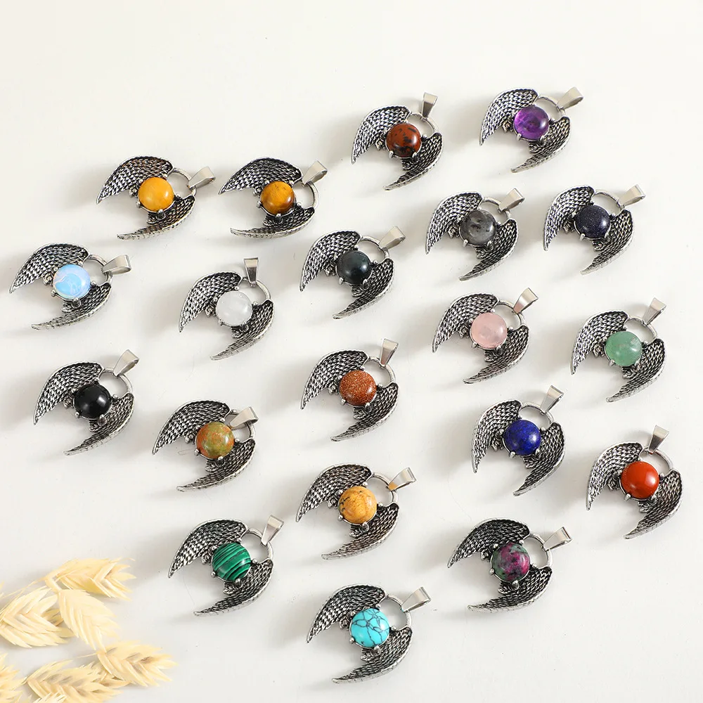 

Оптовая продажа, 10 шт./лот, уникальный кулон с крыльями призрака, подвески, целебный хрустальный камень, подвески, винтажные драгоценные камни, красочные ювелирные изделия