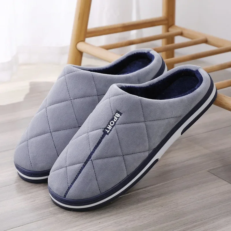 Zapatillas de casa de felpa gruesa para hombre, zapatos planos antideslizantes, impermeables, cálidos, informales, para dormitorio, invierno y otoño, talla grande 49 50