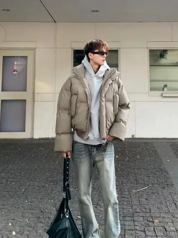 

American Sle Men's ort PU Leather Cotton Jaet Thi Heavy Winter Warm Bread Sle Outerwear Premium Heavy Du Cold Proof