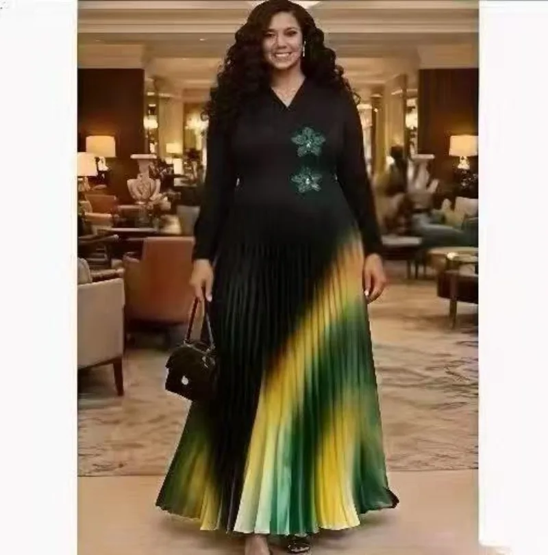 Miyake Pleated Loose Dress Fashion Gradual Change Waist Thin Temperament Elegant Long Dress Women's Clothing 2026 New