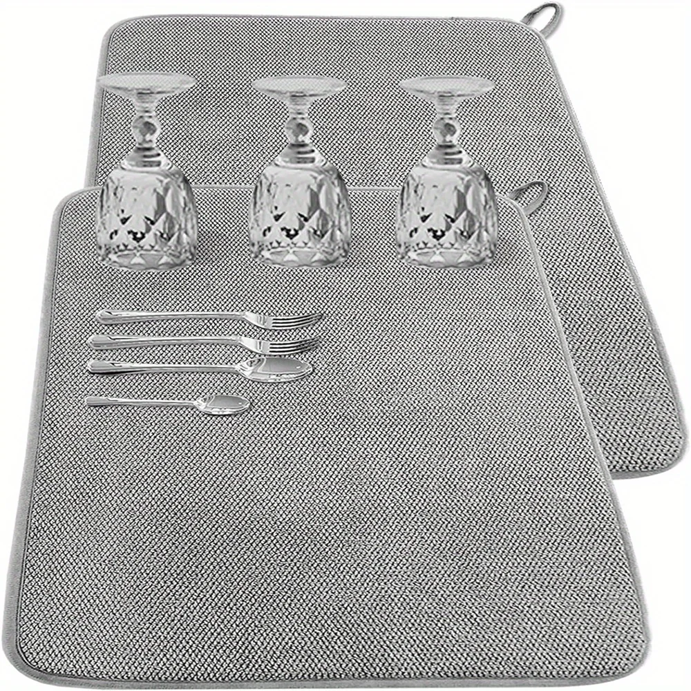 2 unids/pack estera de secado de platos grande para encimera de cocina, almohadilla de secado de platos absorbente de microfibra de 24X17 pulgadas, esteras escurridoras de platos